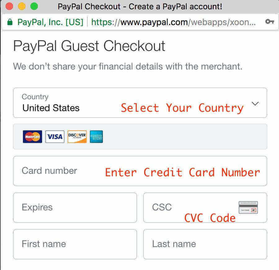 PayPal Guest Checkout Step 1.1
